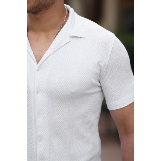 Premium Patterned Short Sleeve Shirt - White
