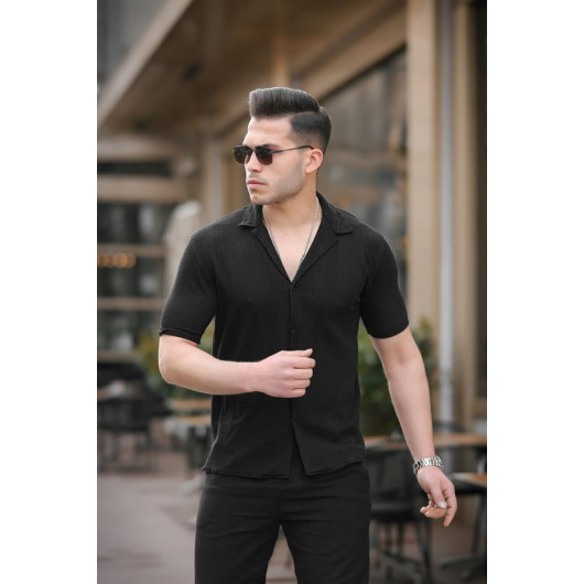 Premium Patterned Short Sleeve Shirt - Black