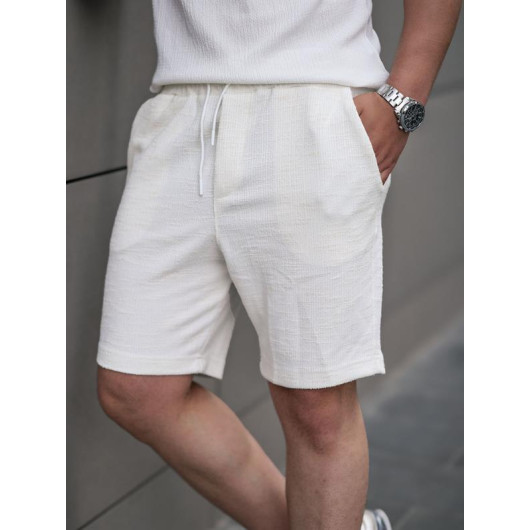Premium Patterned Knitted Shorts - White