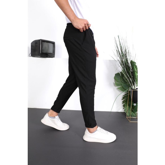 Premium Textured Double Leg Fit Trousers - Black