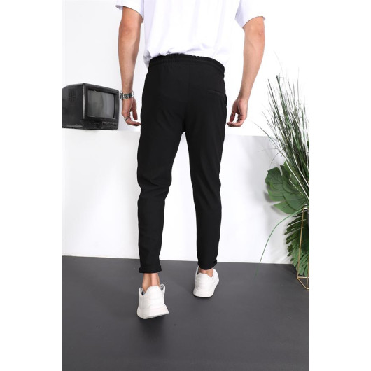 Premium Textured Double Leg Fit Trousers - Black