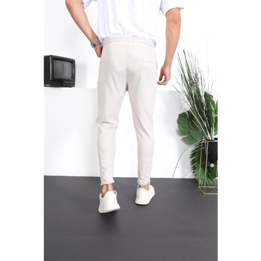 Premium Textured Double Leg Fit Trousers - Stone