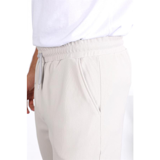 Premium Textured Double Leg Fit Trousers - Stone