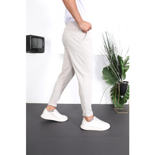 Premium Textured Double Leg Fit Trousers - Stone