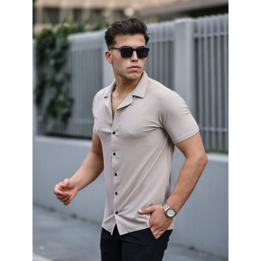 Premium Textured Short Sleeve Fit Shirt - Beige