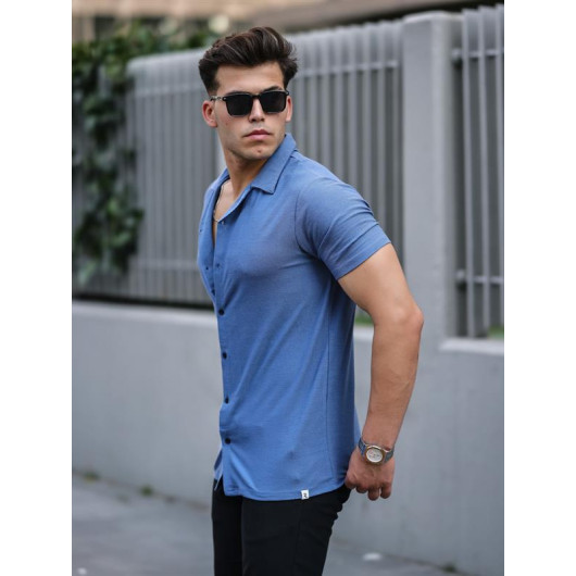 Premium Textured Short Sleeve Fit Shirt - Blue