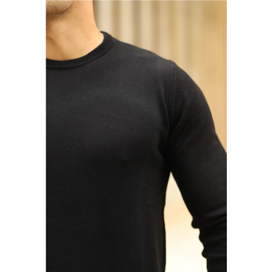 Raglan Sleeve Crew Neck Thin Sweater - Black