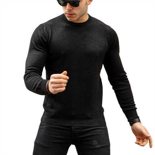 Raglan Sleeve Crew Neck Thin Sweater - Black