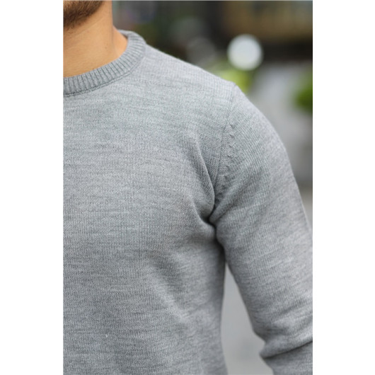 Raglan Sleeve Crew Neck Sweater - Light Gray