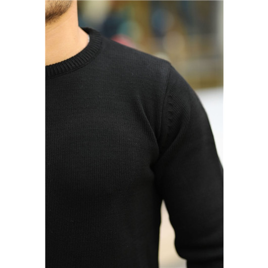 Raglan Sleeve Crew Neck Sweater - Black