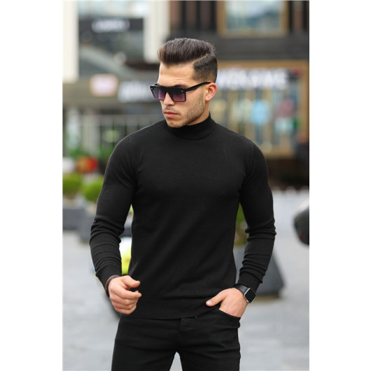 Raglan Sleeve Half Fisherman Thin Sweater - Black