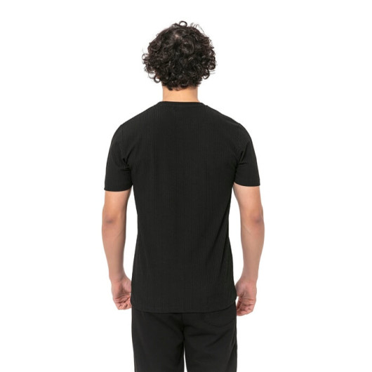 Black Men's Basic Fit Striped Crew Neck T-Shirt