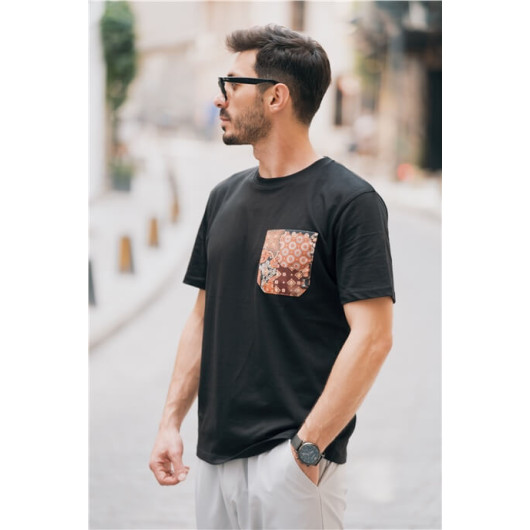Men's Print Pocket Detailed T-Shirt Black