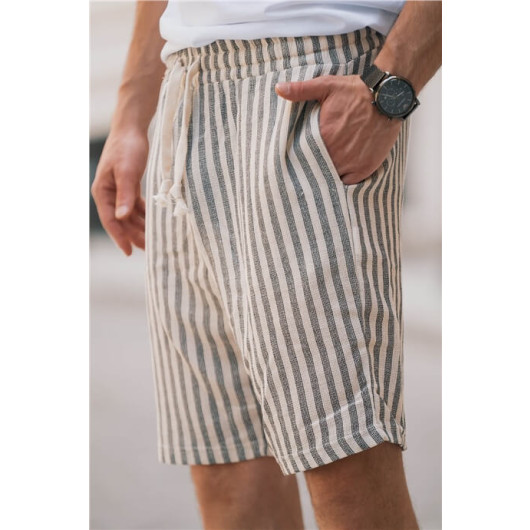 Men's Striped Cotton Knit Shorts Black