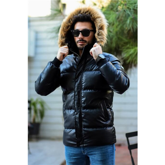 Black Men's Leather Premium Coat