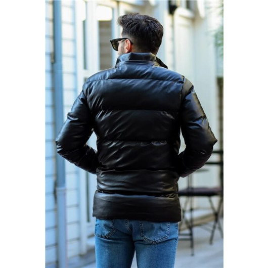 Black Men's Leather Premium Coat