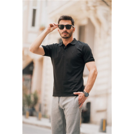 Men's Polo Neck T-Shirt Black