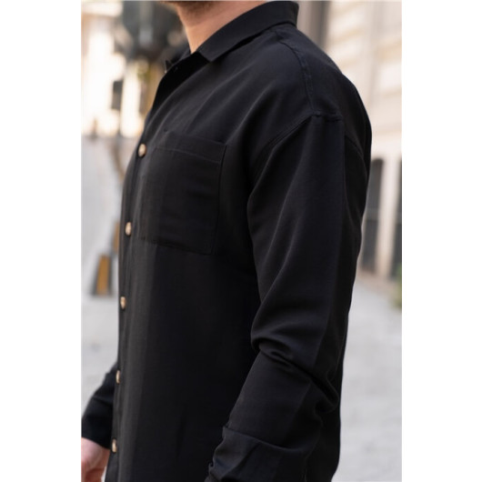 Black Men's Casual Fit Oversize Long Sleeve Shirt