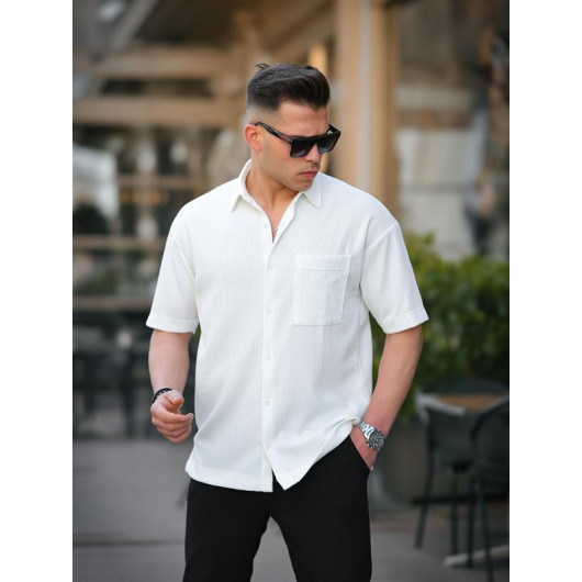 One Pocket Textured Oversize Shirt - White