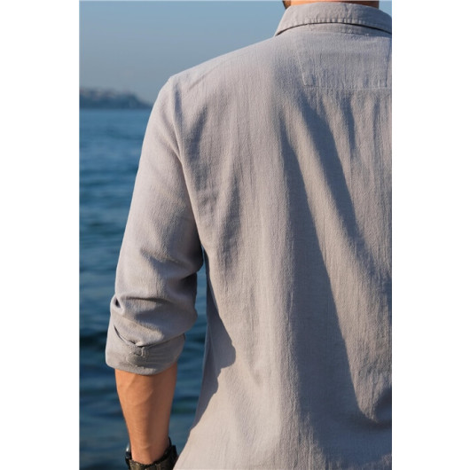 Single Pocket Sile Cloth Shirt - Gray
