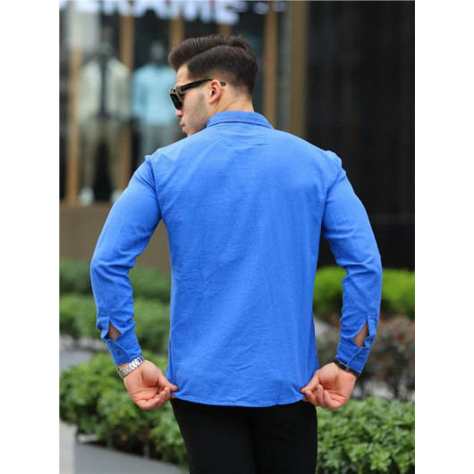 Single Pocket Şile Cloth Shirt - Blue