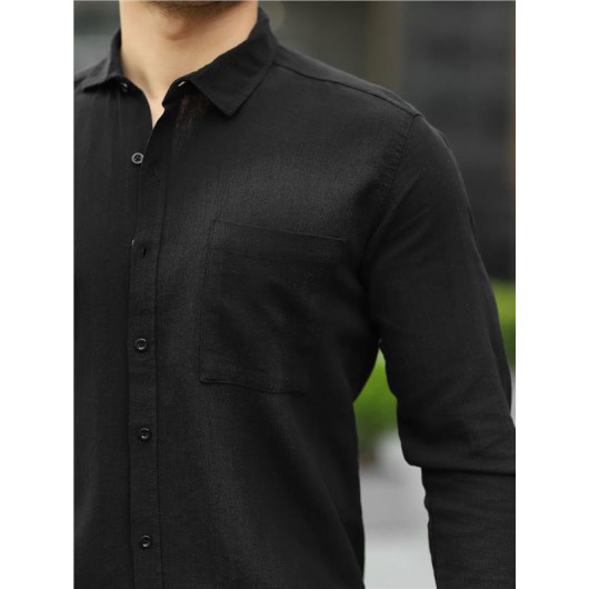 Single Pocket Sile Cloth Shirt - Black