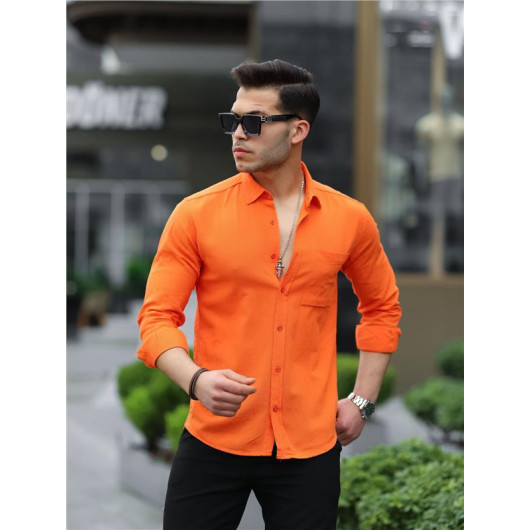 Single Pocket Şile Cloth Shirt - Orange