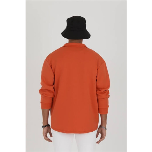 قميص رجالي ربيعي قصة اوفر سايز لون برتقالي