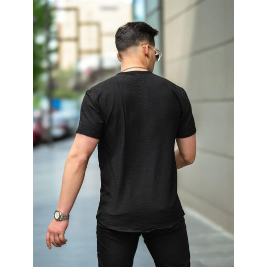 V Neck Pocket Detailed Fit Shirt - Black