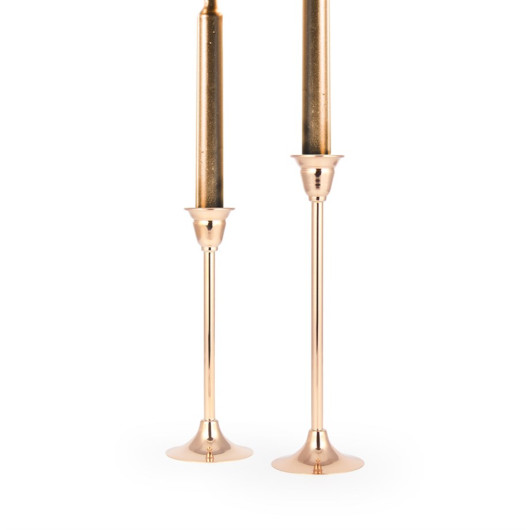 Elegant Copper Candlestick Set Of 2 25&21 Cm