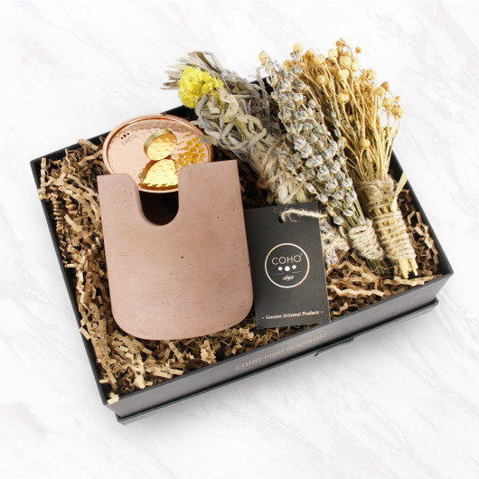 Coho Box Therapy Terra Incense Burner & Vinegar And Sage & Lavender Gift Set