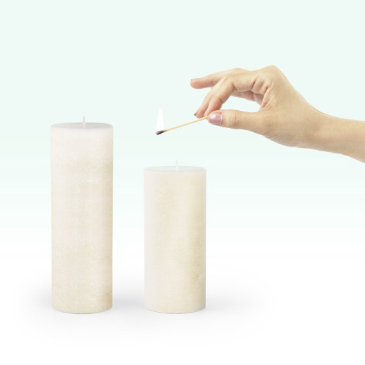 Coho Lumina Rustic Cream Cylinder Candle - 20&15 Cm - Set Of 2
