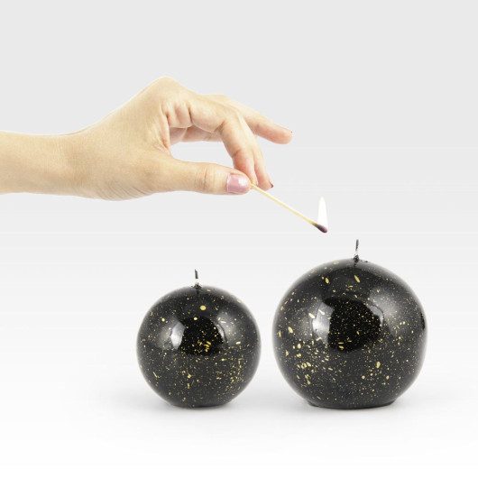 Coho Lumina Gilded Black Globe Candle - 8&10 Cm - Set Of 2