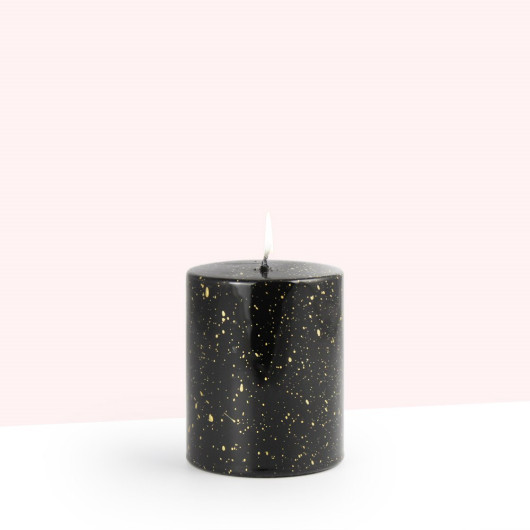 Coho Lumina Gilded Black Cylinder Candle - 10 Cm