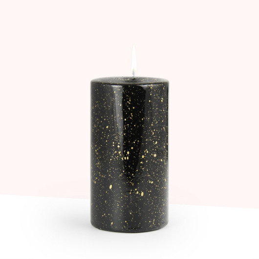 Coho Lumina Gilded Black Cylinder Candle - 15 Cm