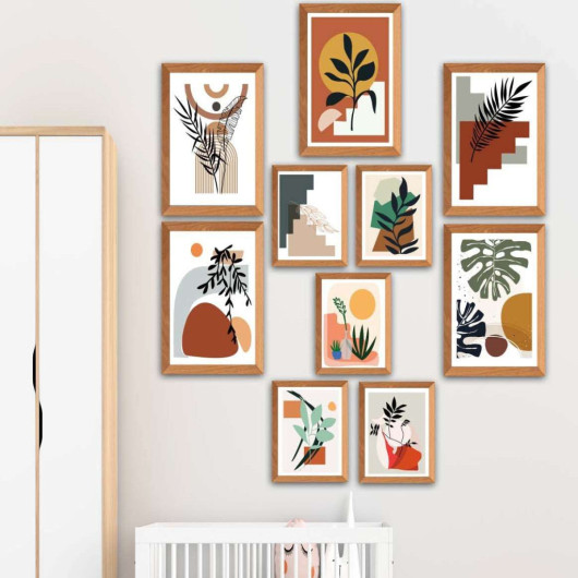 10 Piece Bohemian Style Wood Frame Look Uv Printed Mdf Painting Set