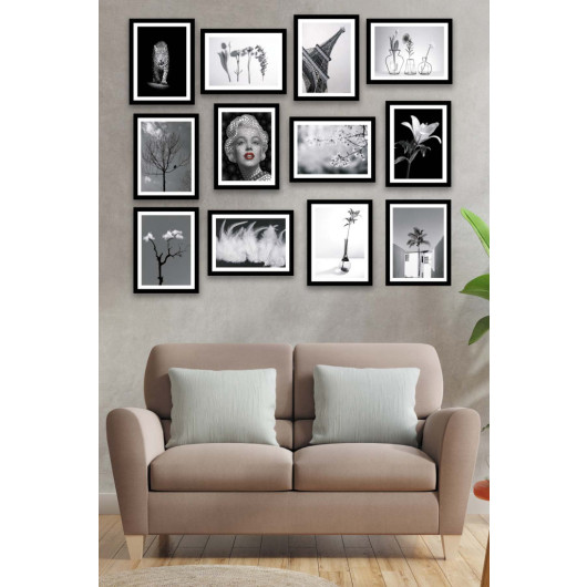 10 Piece Black And White Modern Style Mdf Painting Set With Black Frame Look