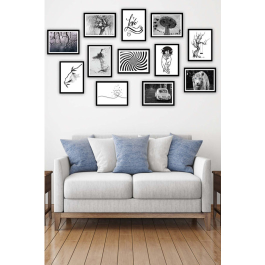 12 Piece Black And White Framed Painting Set