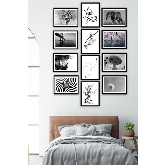 12 Piece Black And White Art Painting Set