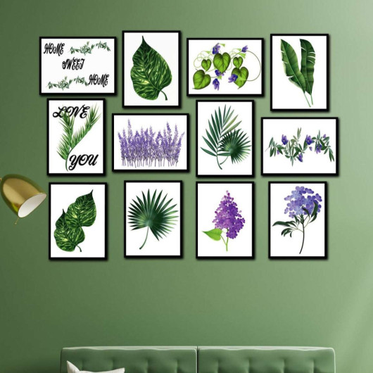 طقم لوحات 12 قطعة تصميم أوراق خضراء