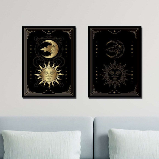 مجموعة لوحات جدارية خشبية برسمة شمس وقمر