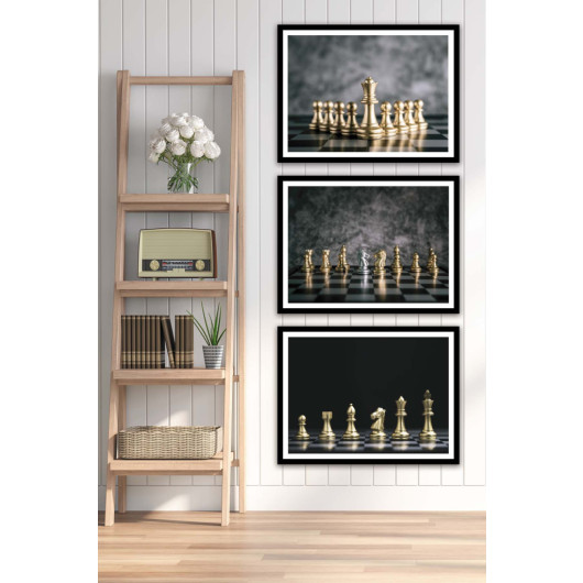 3 Piece Gold Color Chess Mdf Wooden Table Set