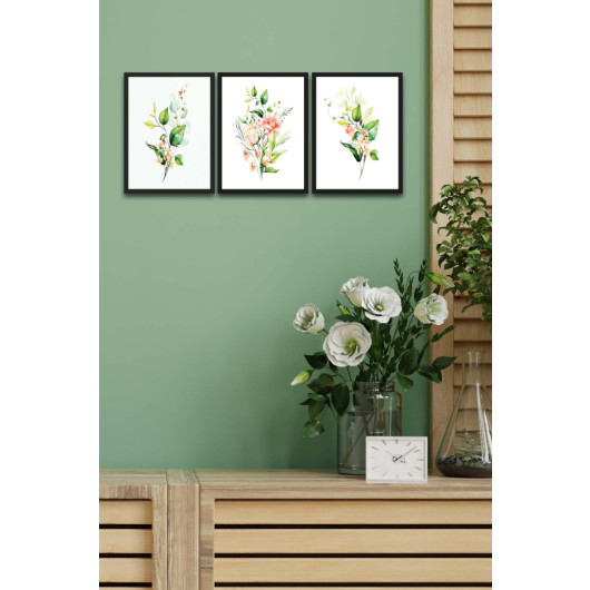 3 Piece Bohemian Style Digital Printing Green Flowers Wooden Painting Set