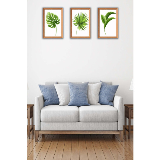 3 Piece Bohemian Style Leaf Wooden Frame Look Wooden Painting Set