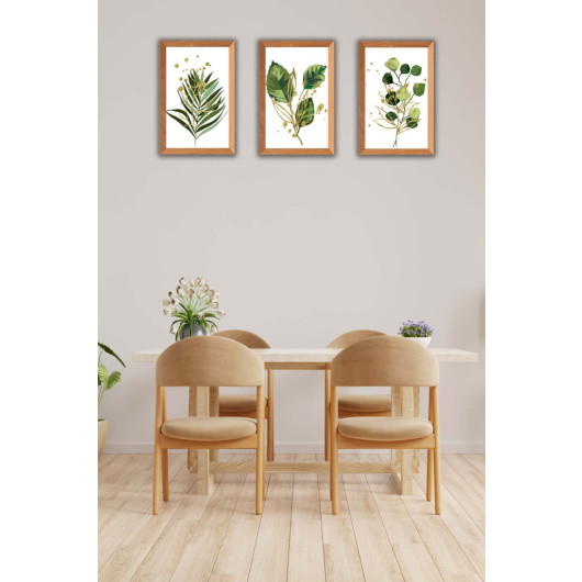 3 Piece Bohemian Style Leaf Wood Frame Look Painting Set