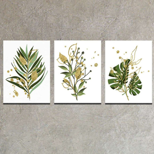 3 Piece Botanic Style Digital Print Wooden Painting Set