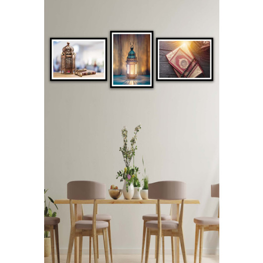 3 Piece Religious Themed Mdf Painting Set With Black Frame Look