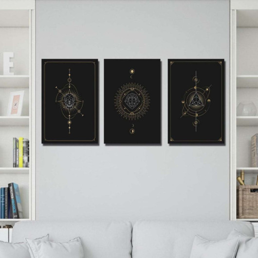 Set Of Black Wooden Boards With Golden Drawings