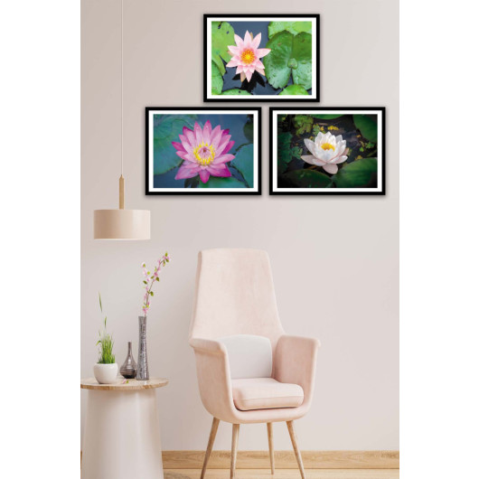 3 Piece Pink Flower Style Mdf Painting Set