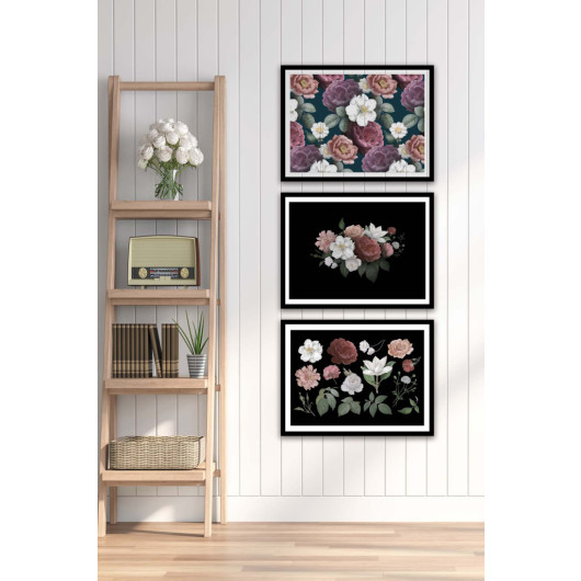 3 Piece Mdf Painting Set In Rose And Flower Style